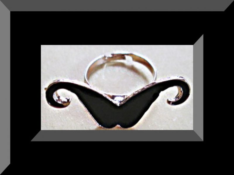 Image 0 of Gold & Black In Color Mustache Design Ring Size 7.5 & Adjustable