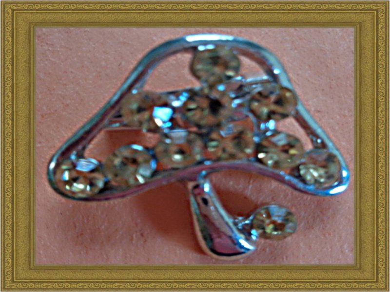 Image 0 of Silver Tone Mushroom Design Brooch With Brown Crystals
