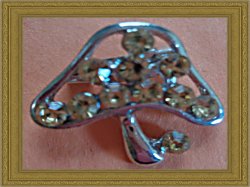Silver Tone Mushroom Design Brooch With Brown Crystals
