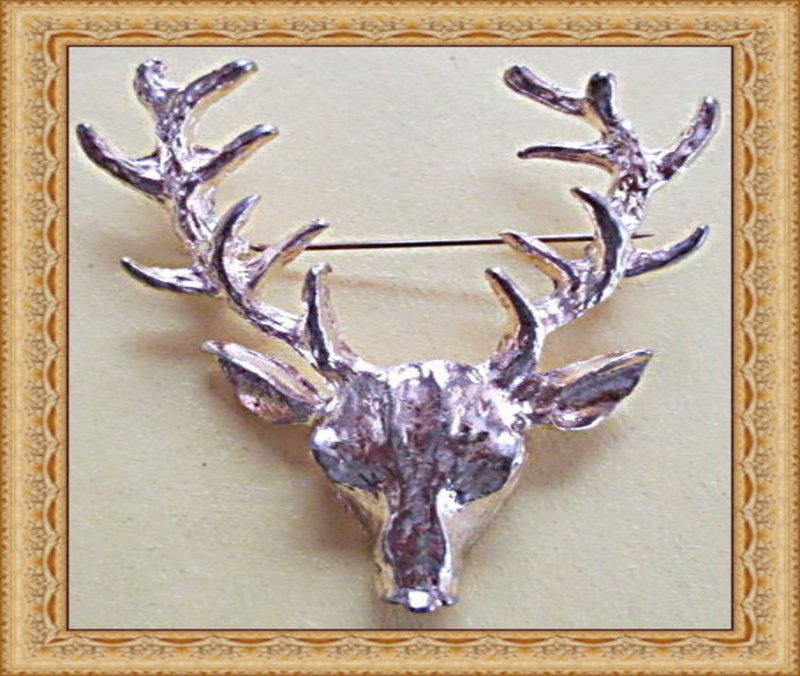 Image 0 of Antique Gold Tone Deer With Antlers Design Brooch