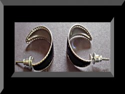 Silver Tone & Black Small Hoop Design Earrings