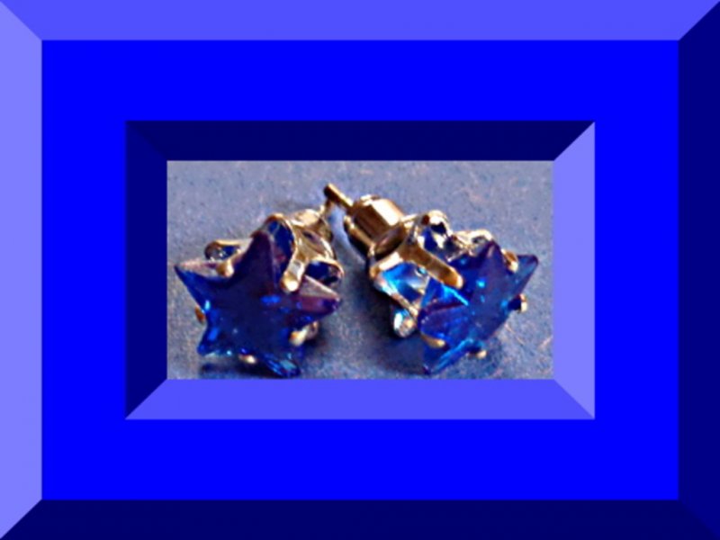 Image 0 of Silver Tone With Blue Crystal Star Design Stud Earrings