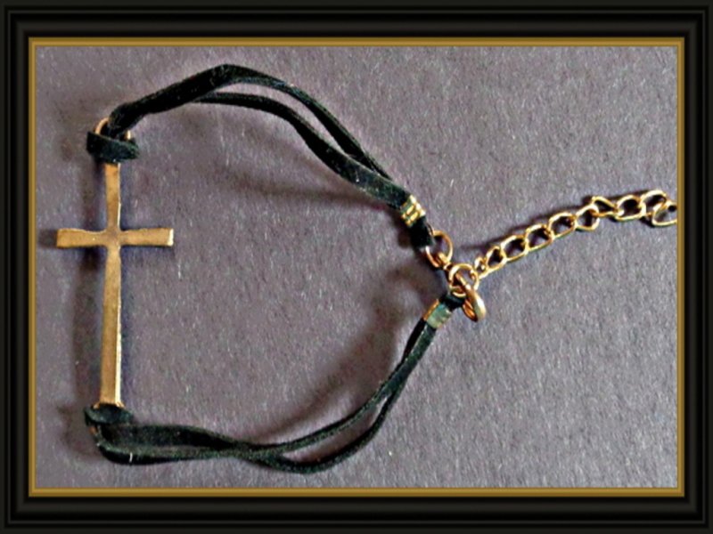 Image 0 of Handmade Cross Design Bracelet With Black Leather