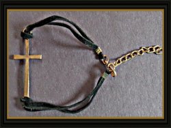 Handmade Cross Design Bracelet With Black Leather