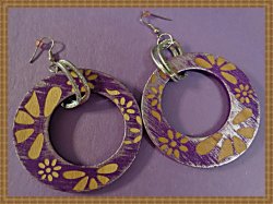 Handmade Round Circle Purple & Brown Earrings With Flower Designs Dangle Style