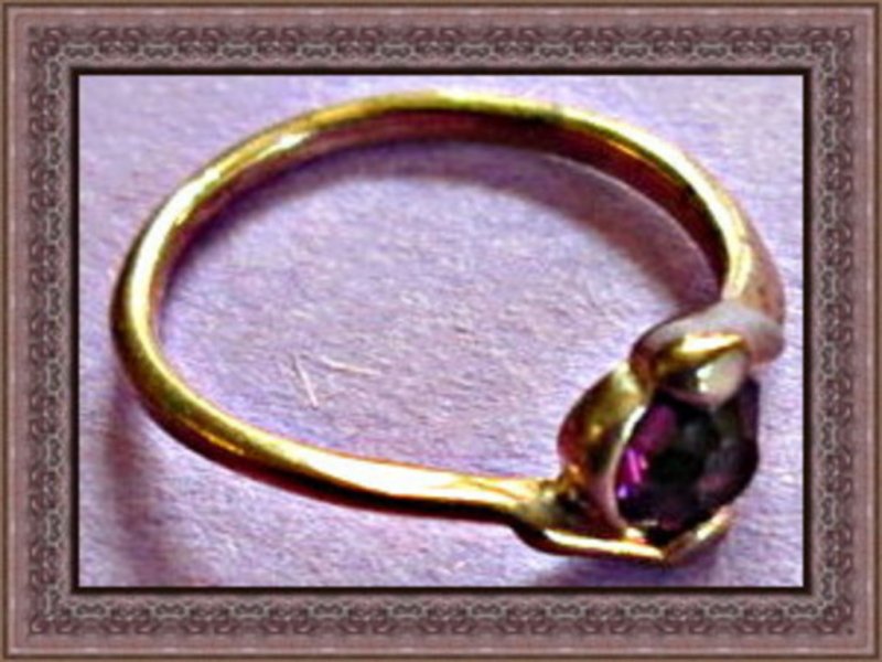 Image 0 of Antique Gold Tone Ring Size 6 With Dark Purple Crystal