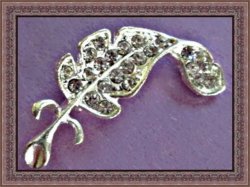 Silver Tone Feather Design Brooch With Clear Crystals