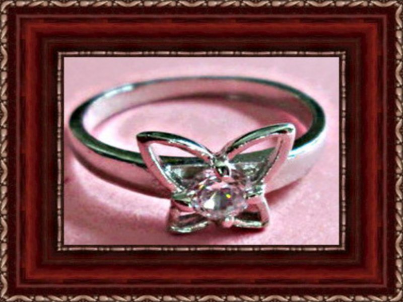 Image 0 of Silver Tone Butterfly Design Ring With Clear Crystal Size 5.25