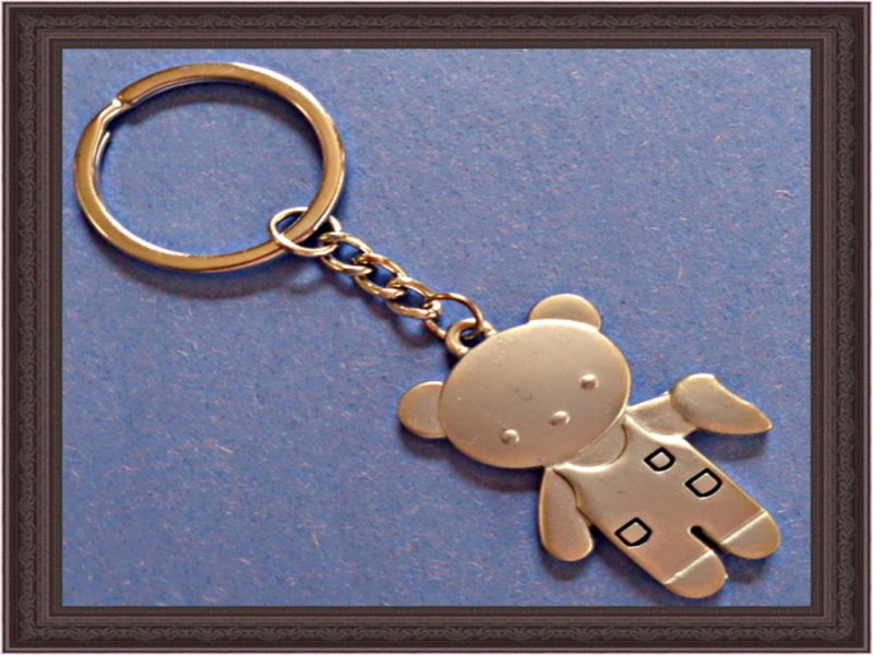 Image 0 of Silver Tone Teddy Bear With Half Heart Design Keychain