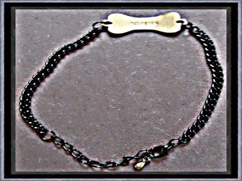 Image 0 of Black Chain Bracelet With Silver Tone Dog Bone Design With The Name Agatha