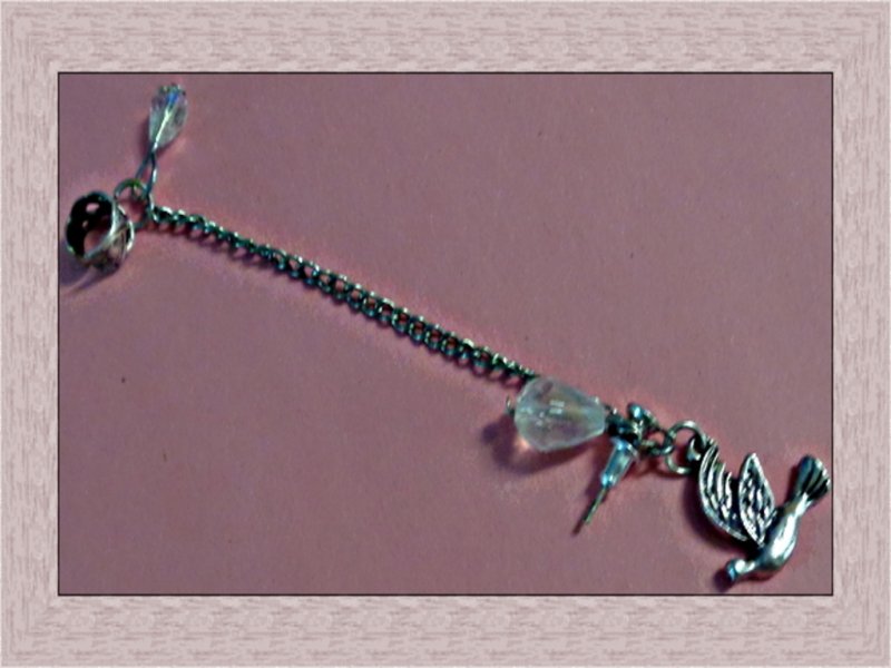 Image 0 of Vintage Silver Tone Chain Ear Cuff Earrings For Pierced Ear With Dove Charm 