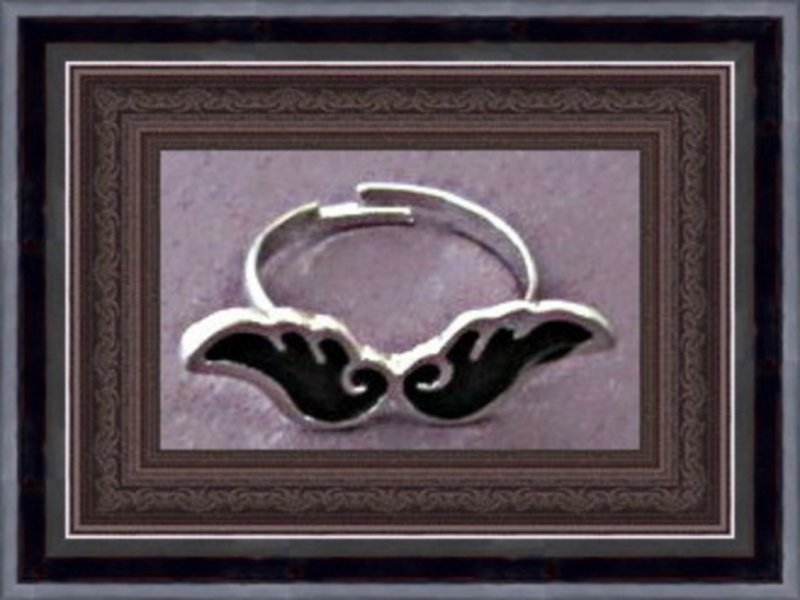 Image 0 of Silver Tone & Black Angel Wing Design Ring Size 7.5 & Adjustable To Fit