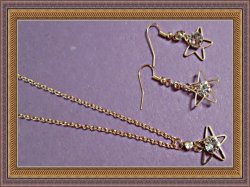 Gold Tone Star With Clear Crystals Dangle Earring & Necklace Jewelry Set