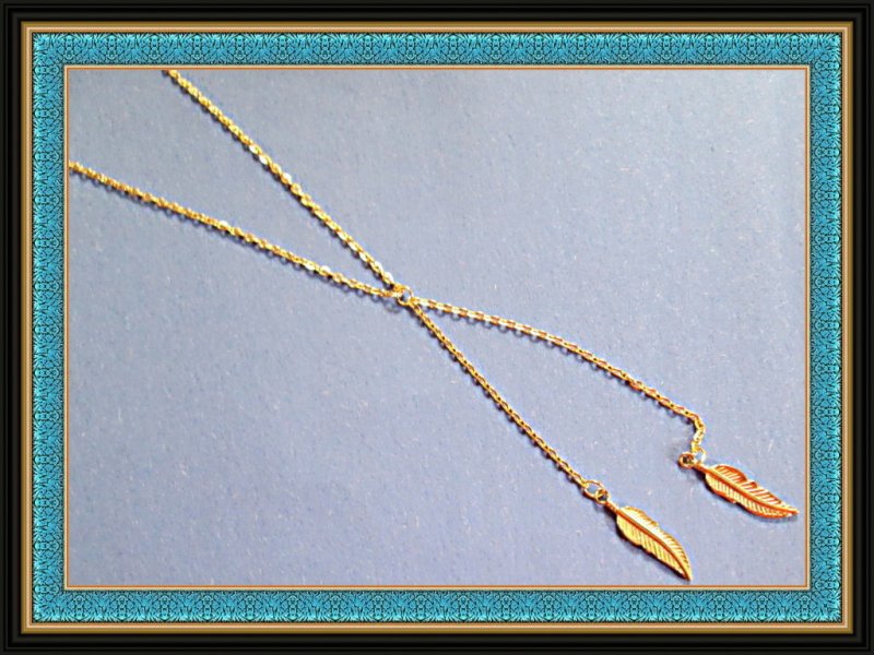 Image 0 of Gold Tone Feather Design Necklace Native Ethnic Tribal Boho Style