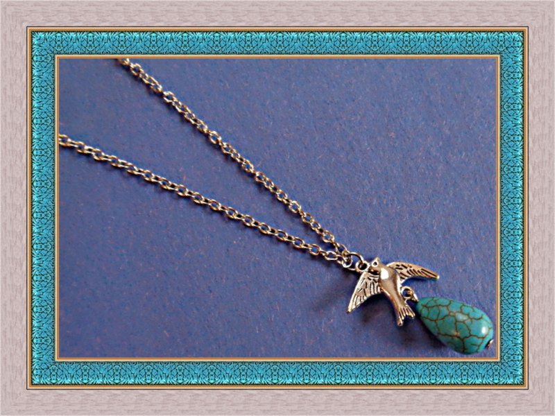 Image 0 of Tibetan Silver & Turquoise Dove Design Necklace Native Ethnic Tribal Boho Style