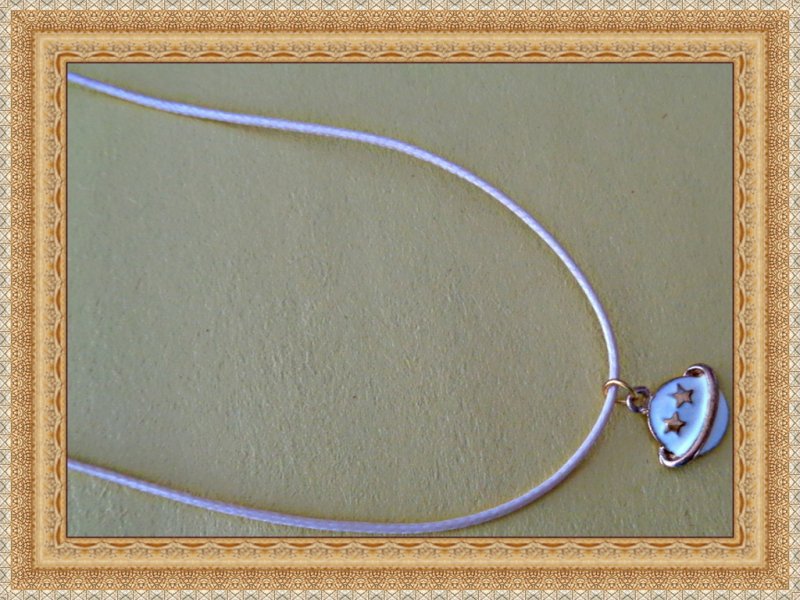 Image 0 of Handmade Gold Tone & White Saturn Design Necklace With White Rope Chain
