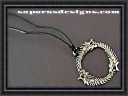 Silver Tone Elder Scrolls Design Necklace With Black Rope Chain Unisex