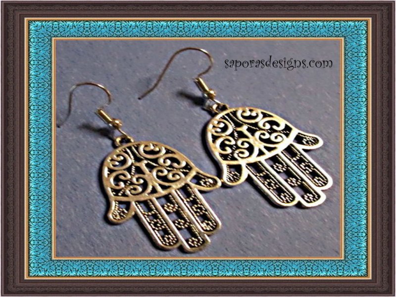 Image 0 of Tibetan Silver HAMSA Fatima Hand Protection Design Dangle Earrings 