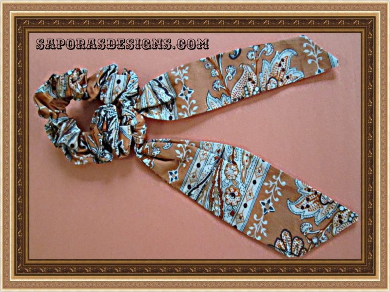 Image 0 of Orange Brown & Gold In Color Pony Tail Hair Bow For Yoga Zumba Etc.