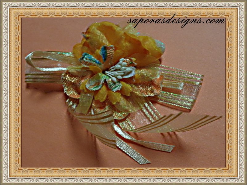 Image 0 of Handmade Orange Silk Flower Design Brooch For Special Events