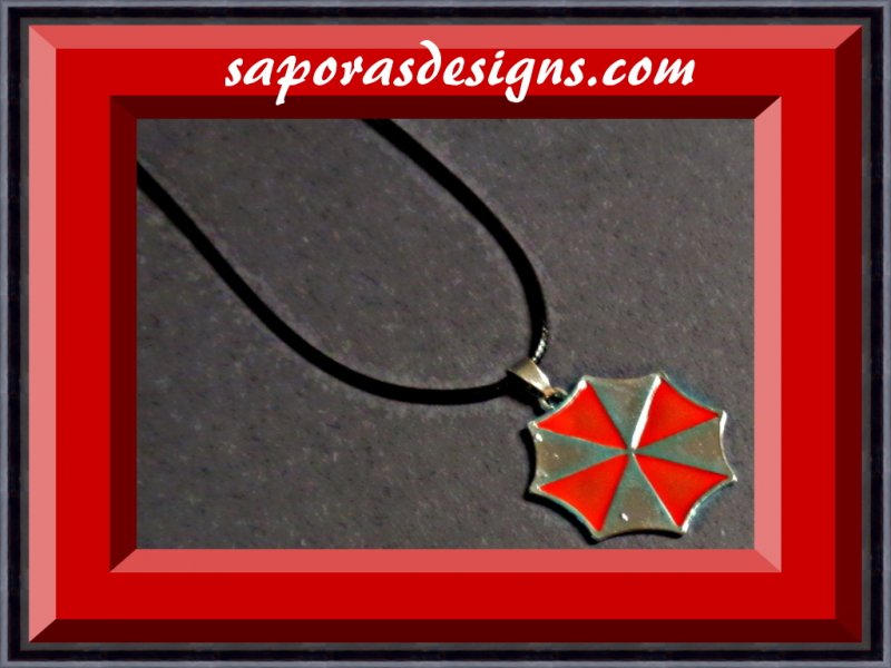 Image 0 of Resident Evil Biohazard Umbrella Design Necklace With Black Rope Chain Unisex