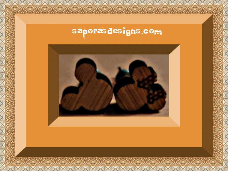 Image 0 of Handmade Wood Minnie Mouse Disney Design Stud Earrings