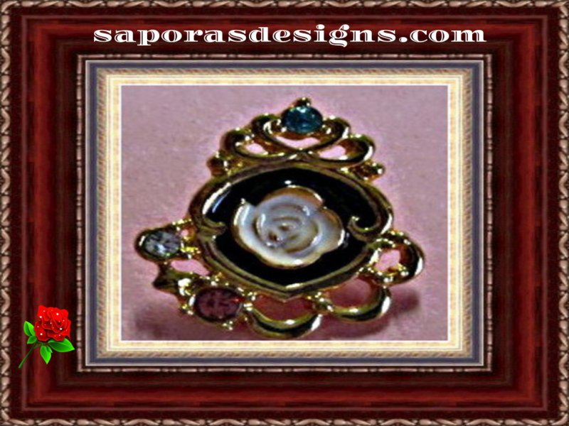 Image 0 of Gold Tone Antique Beauty & The Beast Flower Design Pin Brooch With Crystals