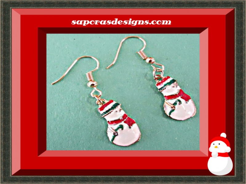 Image 0 of Gold Tone Snowman Design Dangle Earrings For Christmas