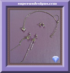 Silver Tone Necklace Dangle & Stud Earrings Jewelry Set With Clear Crystals