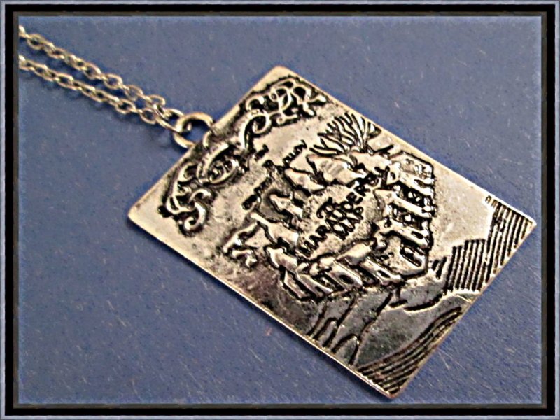 Image 0 of Vintage Silver Tone Harry Potter Marauder's Inspired Design Map Necklace Unisex