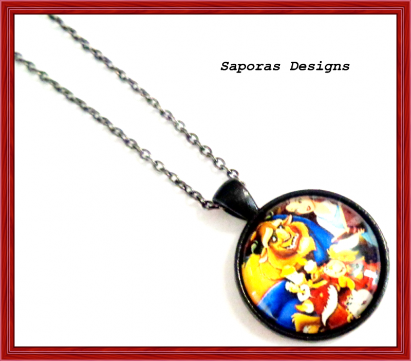 Image 0 of Black Tone Disney Beauty And The Beast Design Necklace For Girls