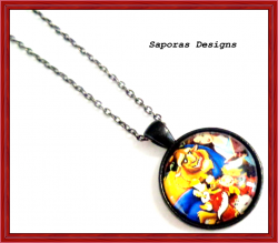 Black Tone Disney Beauty And The Beast Design Necklace For Girls