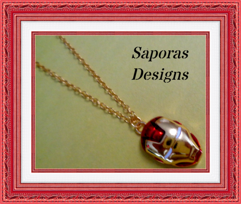Image 0 of Gold Tone And Red Iron Man Design Necklace Unisex