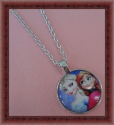 Silver Tone Frozen Anna And Elsa Design Necklace For Girls