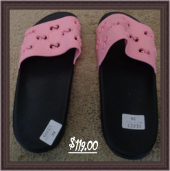  Pink & Black Pool Slides For Teens Or Women/Teens Designer Theme Size 8.5