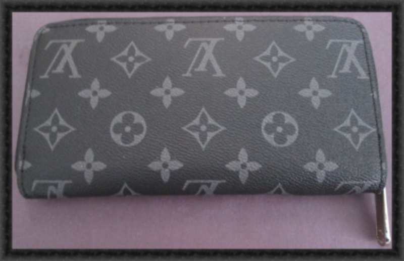 Image 1 of Black & Gray Long Leather Zippy Luxury Classy Wallet For Women 