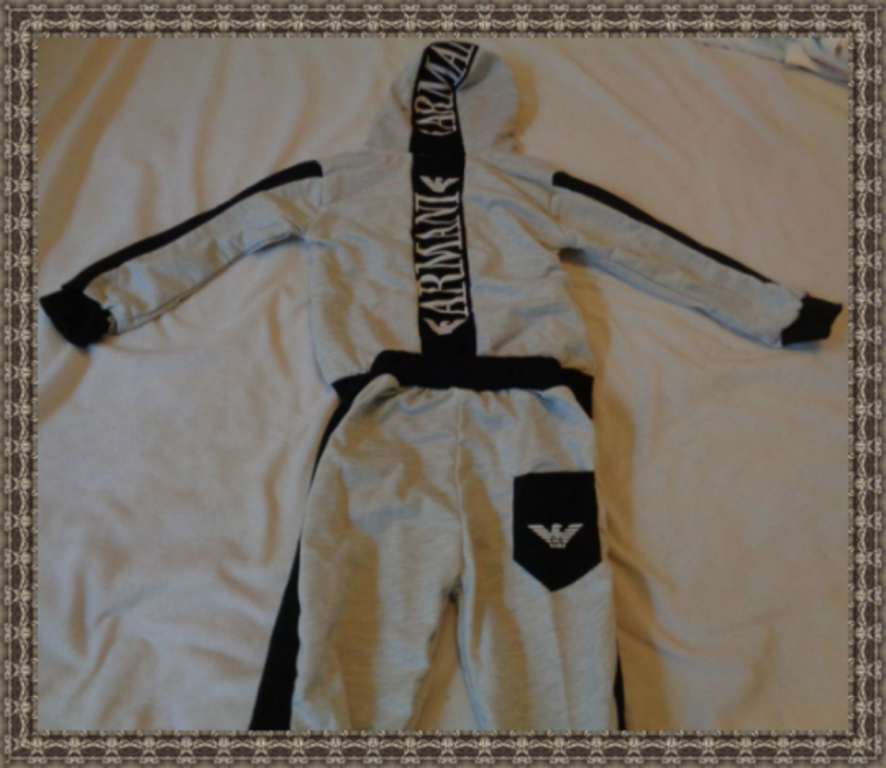 Image 0 of Armani Grey & Black Hoodie With Sweatpants Outfit For Kids Size 4T XL Unisex 