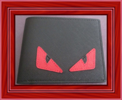 Fendi Red/Black Evil Eye Design Black Leather Bifold Luxury Classy Style Wallet 