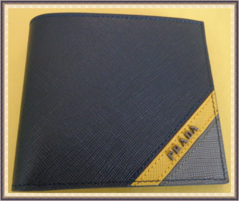 Image 0 of Gray Blue & Yellow In Color Leather Luxury Classy Bifold Wallet 