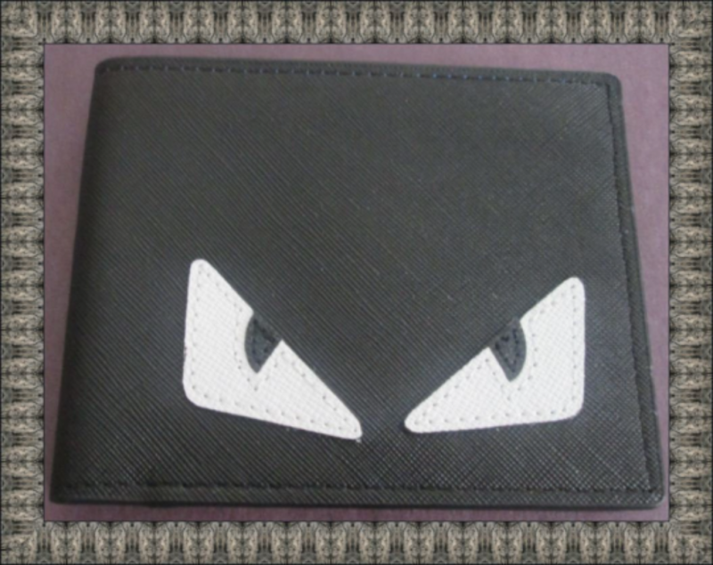 Image 0 of  White/Black Evil Eye Design Black Leather Classy Luxury Bifold Wallet 