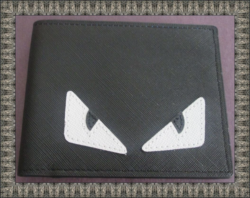  White/Black Evil Eye Design Black Leather Classy Luxury Bifold Wallet 