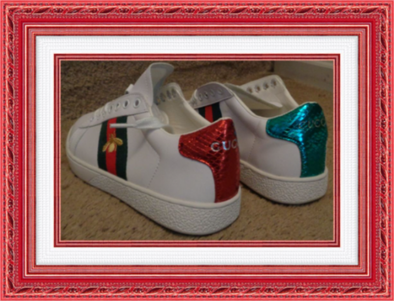 Image 0 of White Red Green & Yellow Bee Design Shoes Leather Luxury Classy Size 6.5 