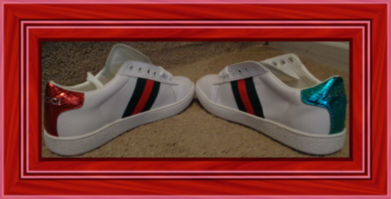 Image 1 of White Red Green & Yellow Bee Design Shoes Leather Luxury Classy Size 6.5 