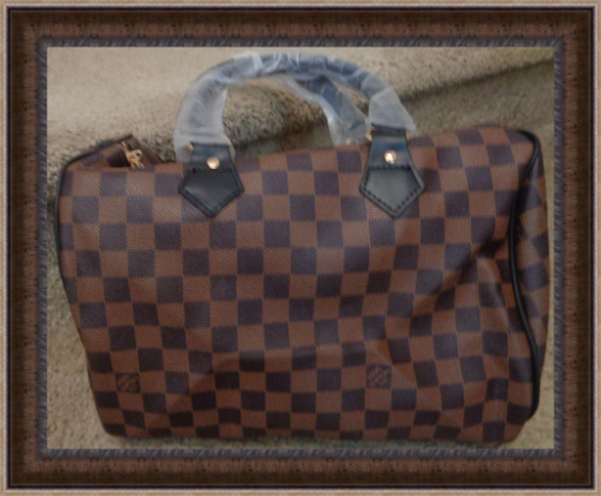 Image 0 of Brown Checkered Leather Luxury Classy Messenger Style Handbag For Women 