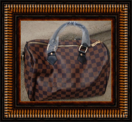 Image 1 of Brown Checkered Leather Luxury Classy Messenger Style Handbag For Women 