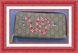 Brown Long Zippy Leather Wallet With Snake Design Gold Tone Finish