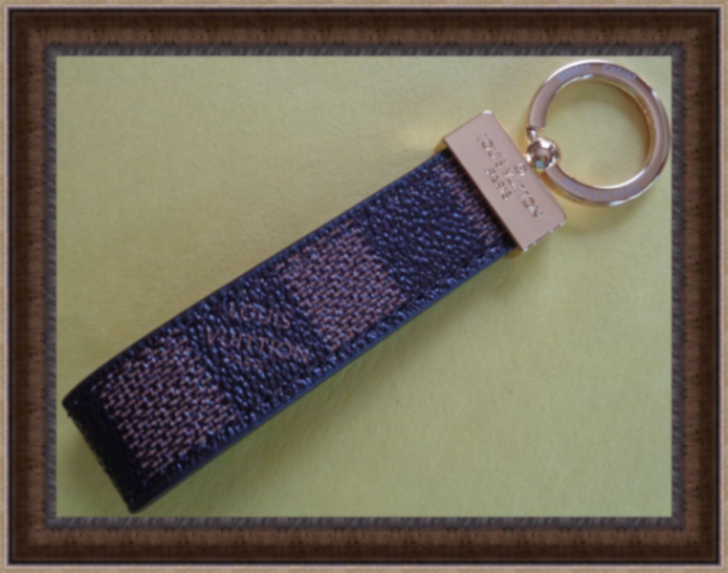 Image 0 of  Brown Leather Checkered Luxury Classy Keychain Unisex With Gold Tone Finish