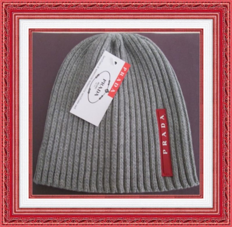Image 0 of Prada Gray Red & White Beanie Hat For Kids Unisex Classy Luxury Style