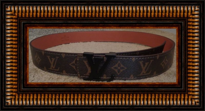 Image 0 of Brown Leather Monogram Luxury Classy Belt Unisex Size 46/115 Black Tone Finish