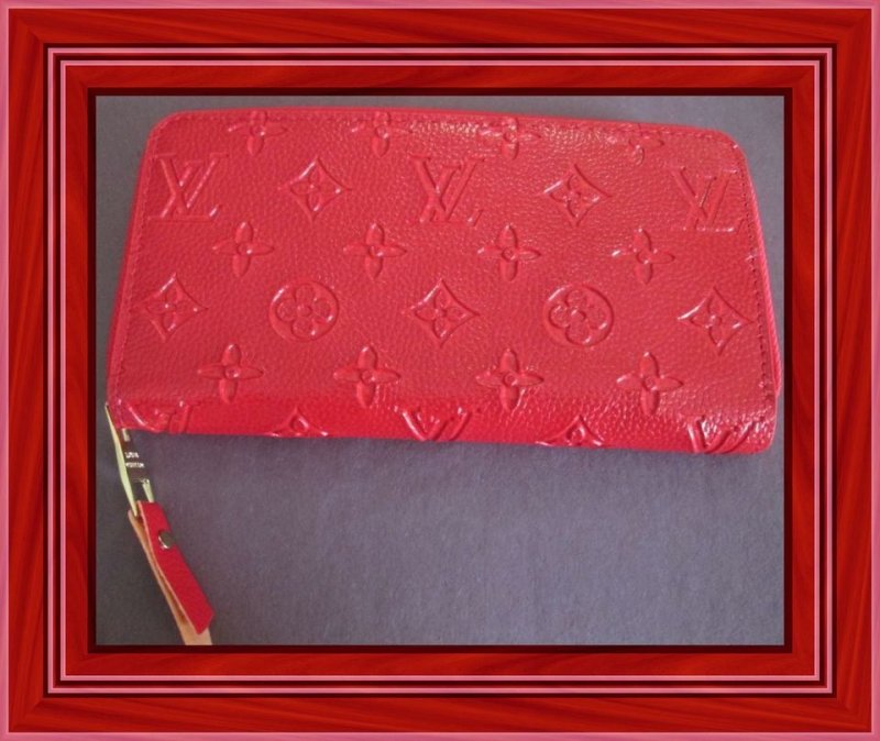 Image 0 of Red Leather Monogram Long Wallet For Women